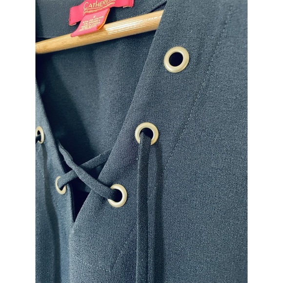 Catherine Malandrino Navy Blue Lace Front Grommet Shift Dress w/ Pockets Small - Picture 4 of 8